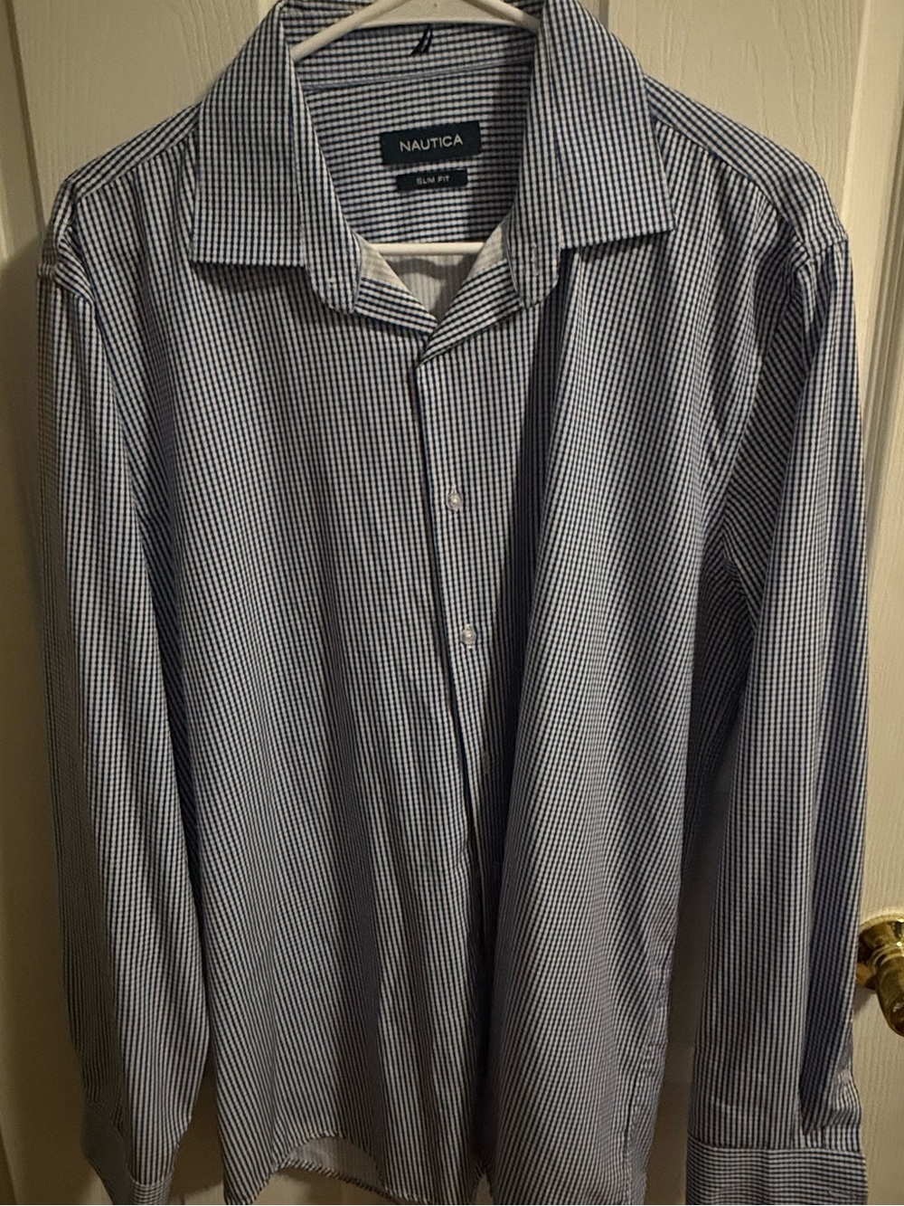 Nautica Men's Navy and White Micro-Check Dress Shirt